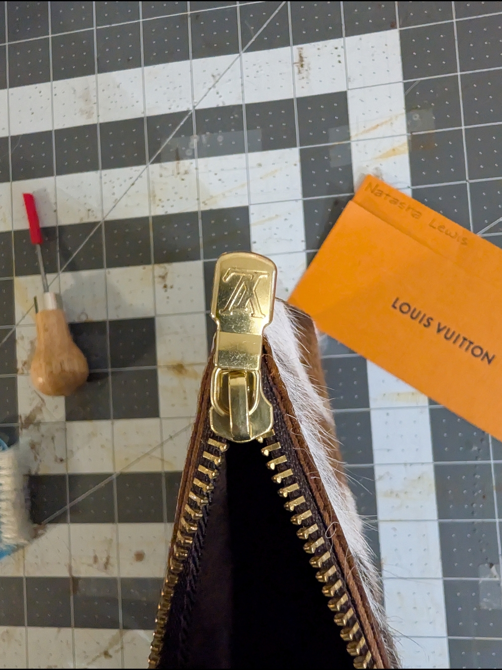 Upcycled large Wristlet W Strap Made W Hair On Cowhide & Authentic LV Hardware. - Picture 3 of 13